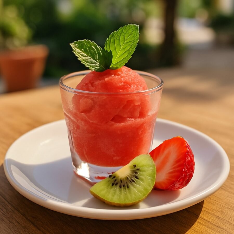 Watermelon Sorbet Recipe: Cool, Fresh, and Easy to Make 9 Watermelon sorbet served with fruit and mint
