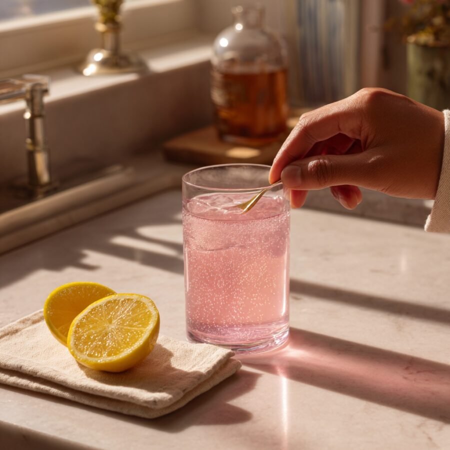 Pink Salt Weight Loss Recipe: The Viral Detox Drink That Actually Makes Sense 8 a close up of a person stirring a glass of